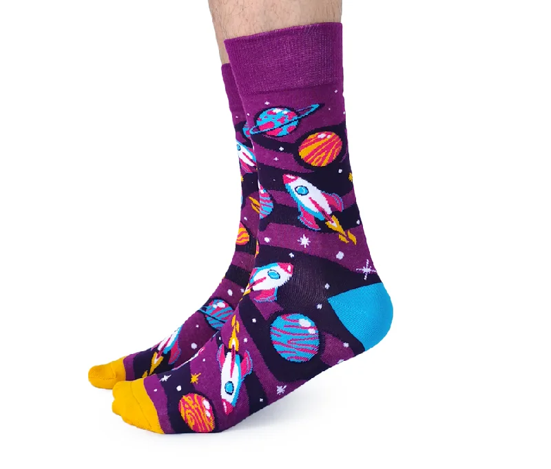 Unwind with Weekend Discounts "Space Race" Cotton Crew Socks by Uptown Sox - Large