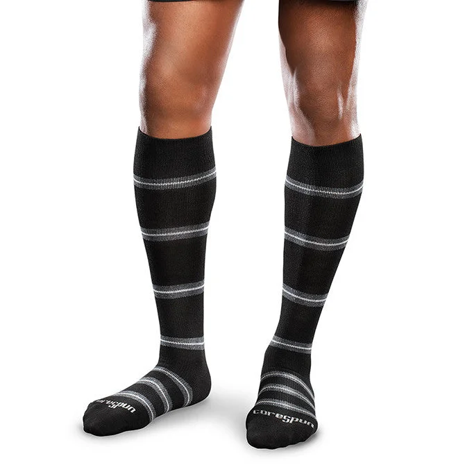 Quick Deals Therafirm Core-Spun Moderate Support Socks- Merger 20-30 mmHg (Black/Navy/Grey Stripe)