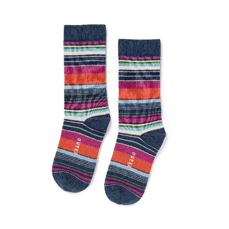 Price Drop Variegated Stripe - Organic Cotton Crew Socks - Navy