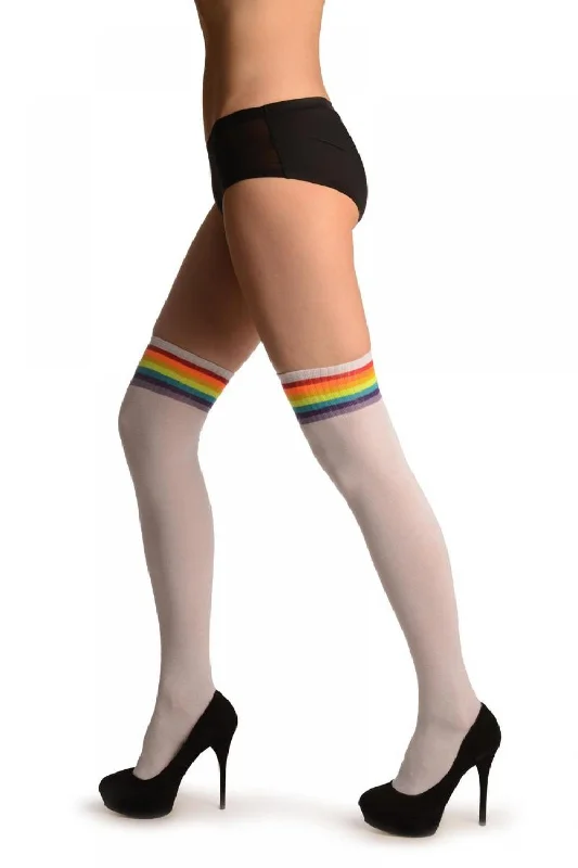 Flash Sale White With Neon Rainbow Stripes Top